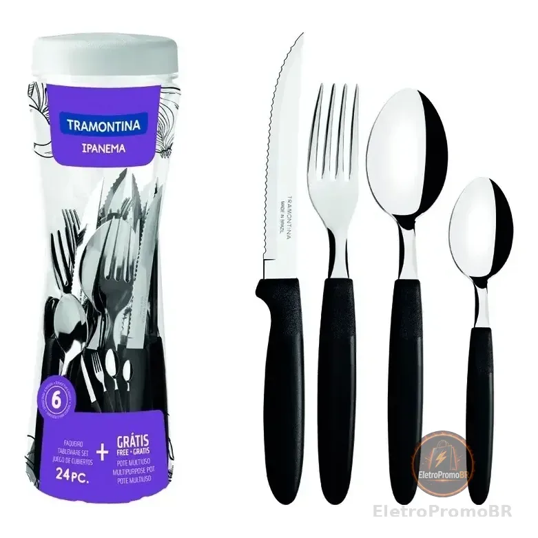 Faqueiro Ipanema Aço Inox E Cabo 24 Peças Preto Tramontina
