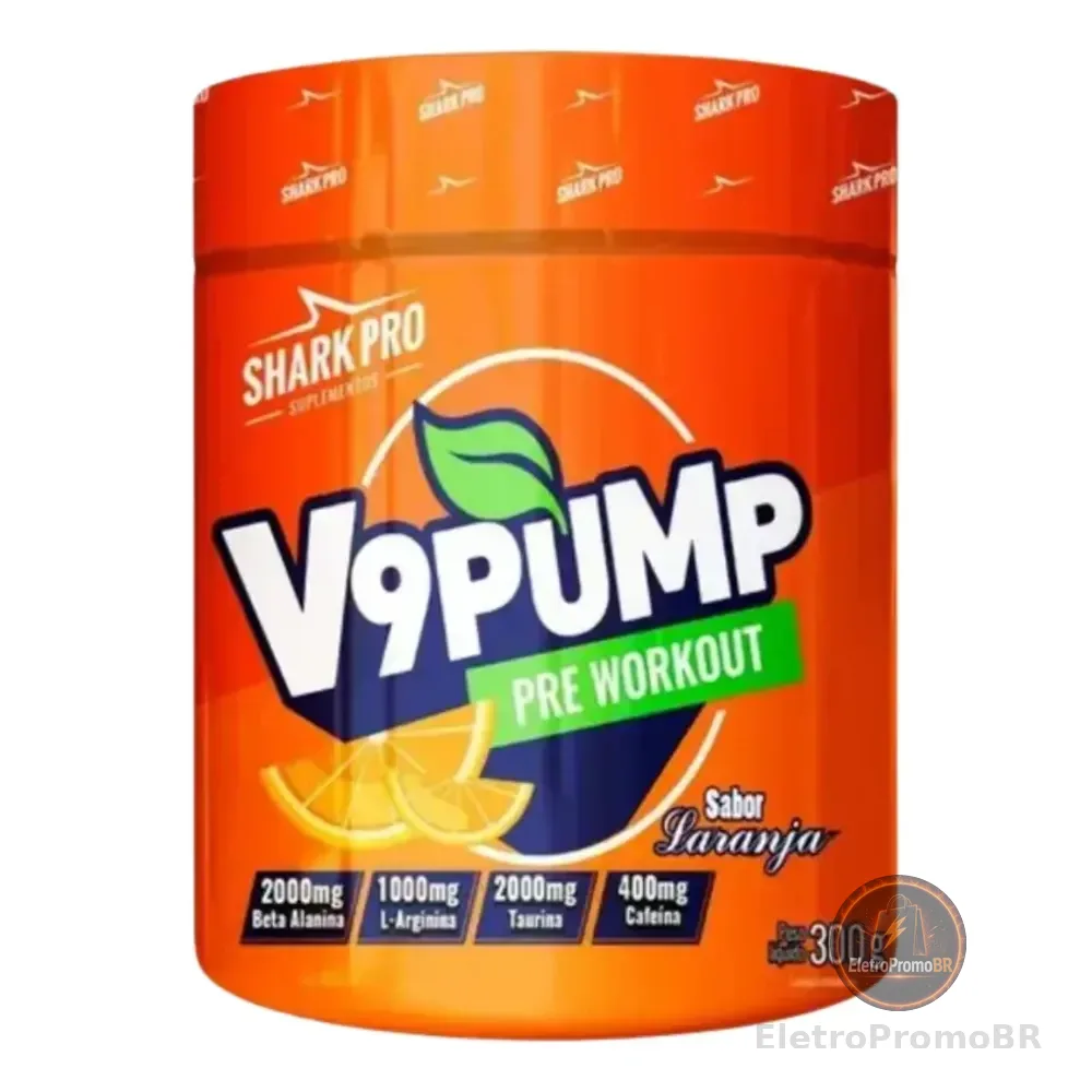Pré Treino V9 Pump Beta 300g Shark Orignal Focus Performance Refrigerante Laranja