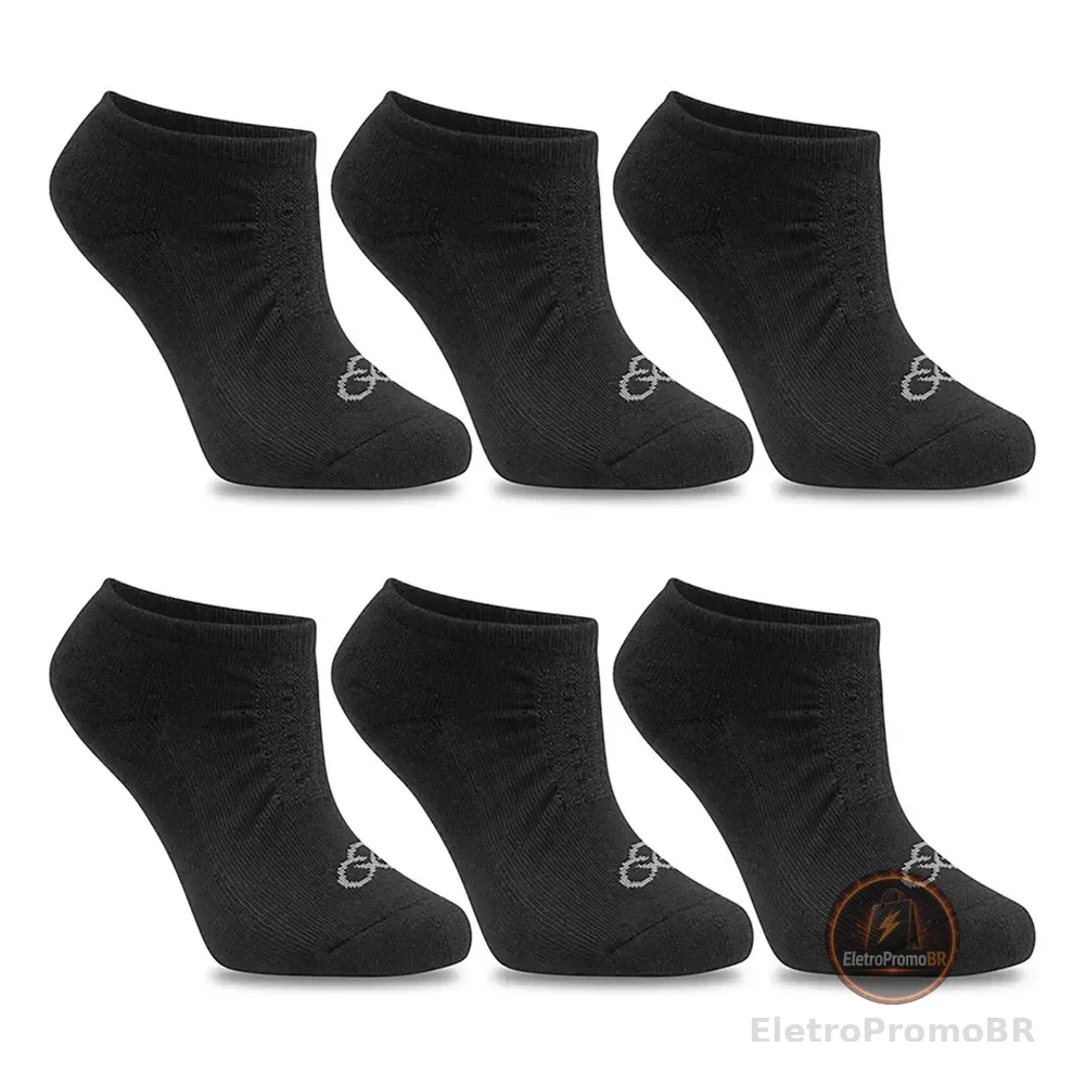Kit 6 Pares Meia Invisível Olympikus Unissex Confortável Preto Liso 39/44