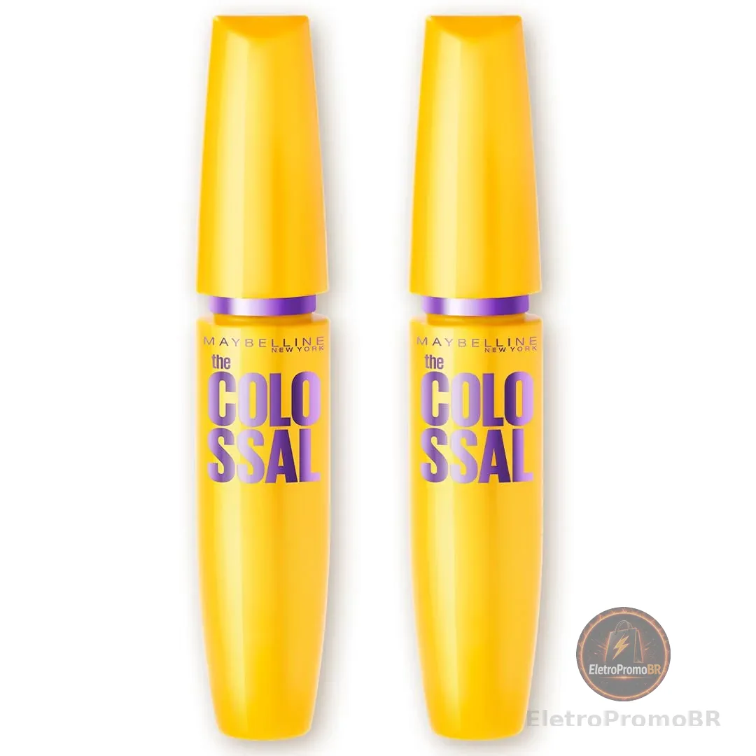 Maybelline NY The Colossal Volum' Express, Kit Máscaras de Cílios, Volume Colossal, Remoção Instantânea com Água, Fórmula com Colágeno, Cor Preto, 2 Unidades