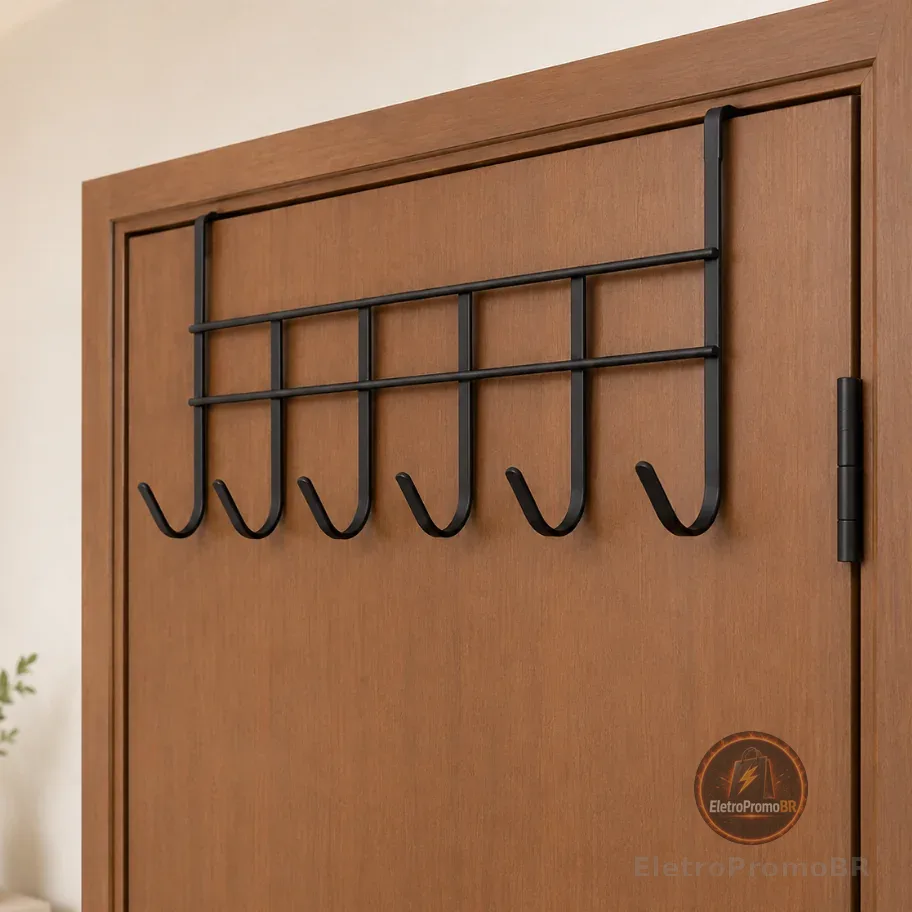 Cabide De Porta 6 Ganchos Para Porta Pendurar Toalha Roupas Sem Furar Metal 45cm