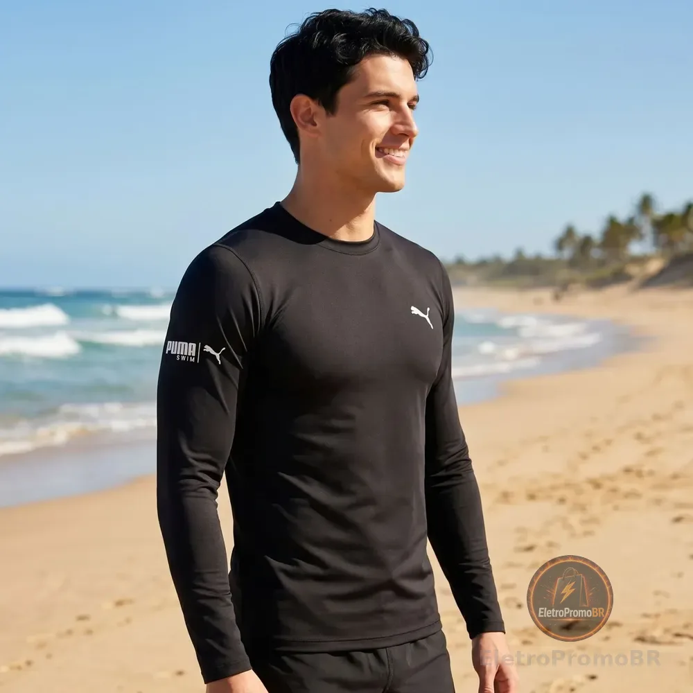 Camiseta Puma Térmica Manga Longa Proteção Uv 50+ Masculina