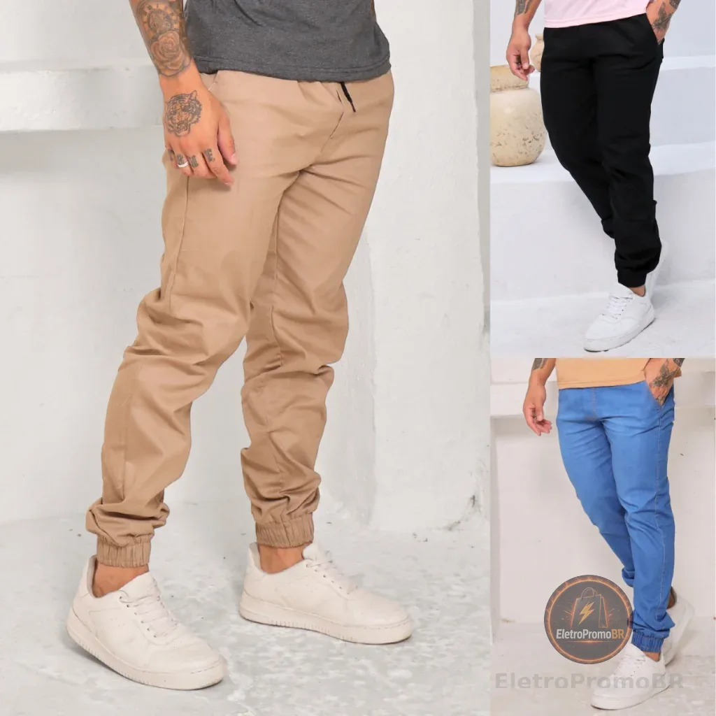 Calças Masculina Jogger Com Punho Elástico