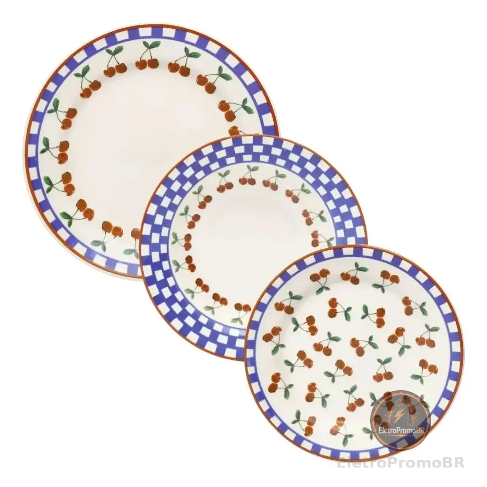 Aparelho De Jantar E Lanche 12pçs Donna Jardim De Cerejas Multicor Florido