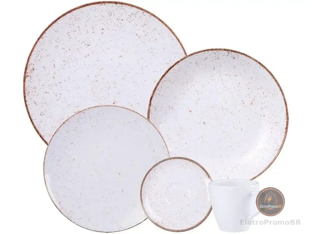Aparelho de Jantar 20 Peças Tramontina Redondo Porcelana Branco e Marrom Mare