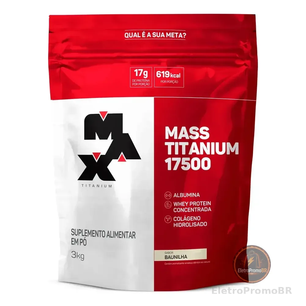 Hipercalórico Mass Titanium 17500 3kg - Max Titanium Sabor Baunilha