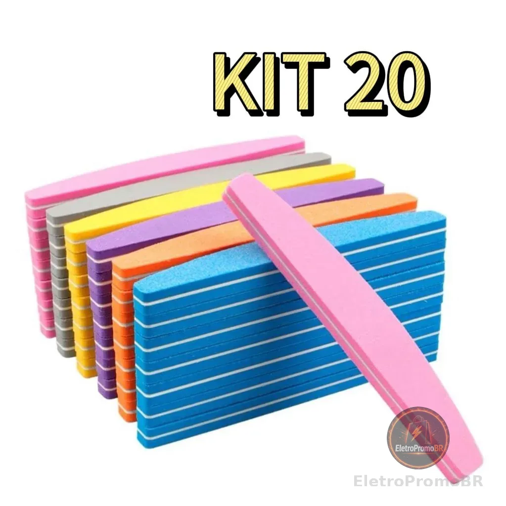 KIT 10-20 Lixas Buffer Polidora 100/180 Colorida Bumerangue Alongamento de Unha