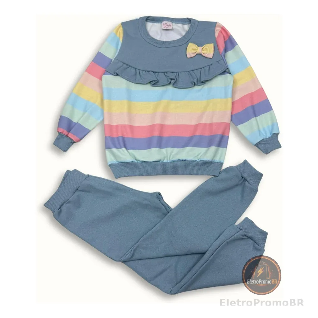 Conjunto Infantil Feminino Moletom Corações E Babado