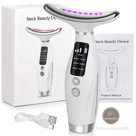 Massageador De Pescoço e Rosto LED Vibração Fototerapia Para Rejuvenescer Firmeza Anti-Rugas