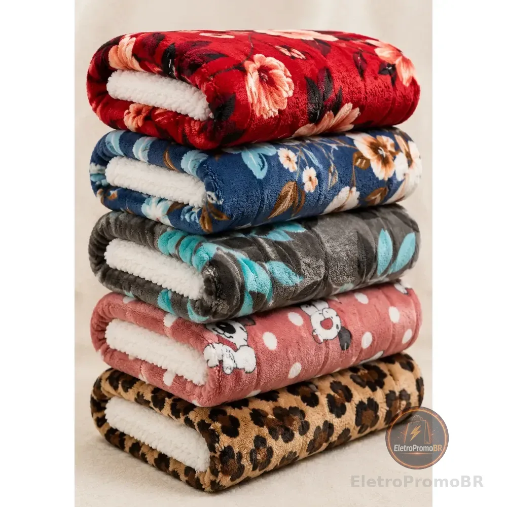 Cobertor Casal Dupla Face Manta E Sherpa Luxo Sortidas Liso Liso 1570 G Sortidos