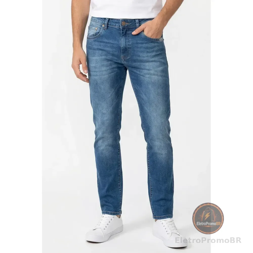 Calça Jeans Masculina Básica Polo Wear Jeans Azul Claro Slim 46