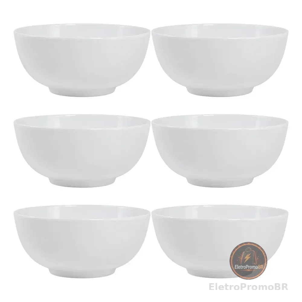 Kit 6 Tigela Bowl Cumbuca Redonda Branca 715 Ml De Melamina Branco
