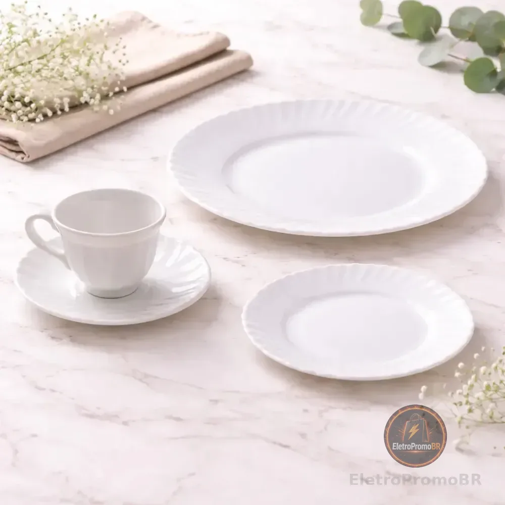 Aparelho De Jantar E Chá Lush Em Vidro 16 Peças Cor Branco Lisa
