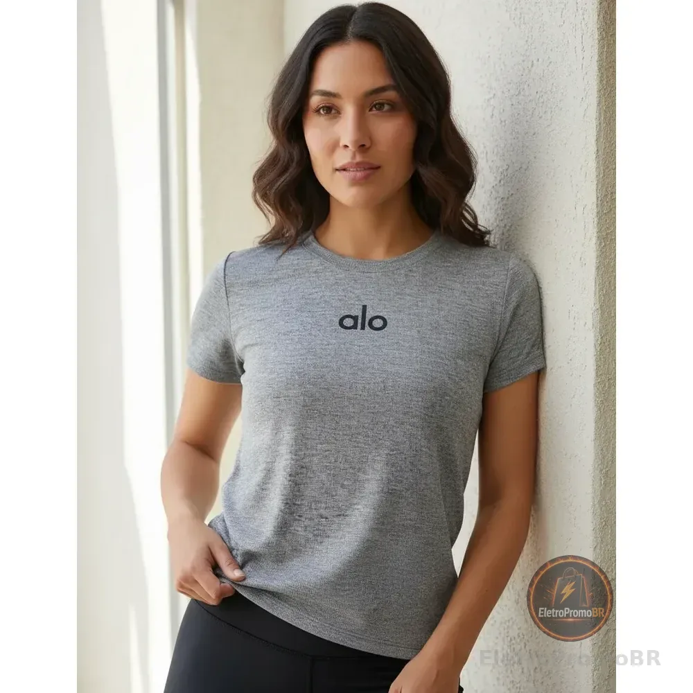 Camisa Feminina Blusa Dry Fit Fitness Proteção Uv Academia Cinza Alo M