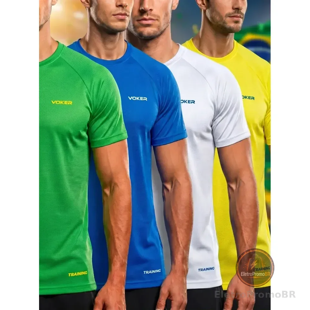 Kit 4 Camisas Masculina Dry Fit Cores Brasil Copa Futebol Amarelo-verde-azul-branco Gg