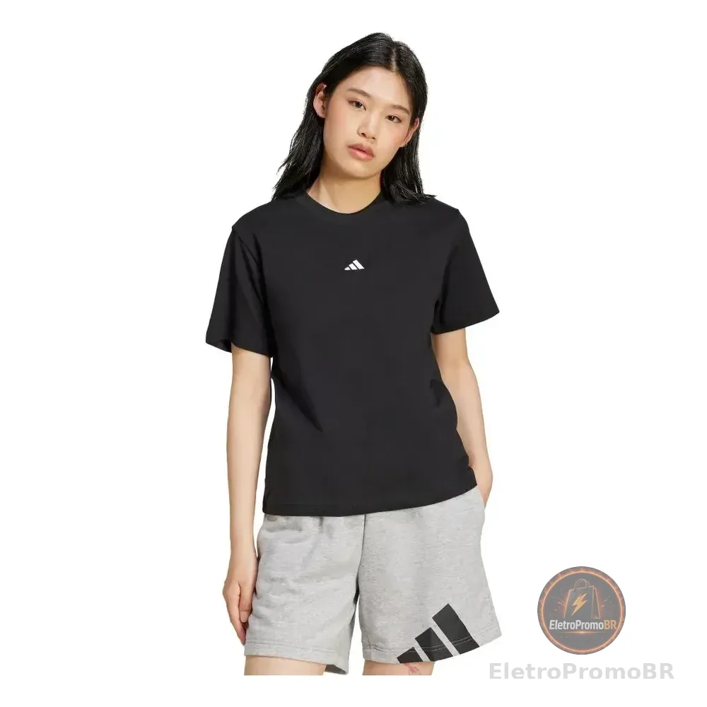 Camiseta Essentials De Algodão Com Logotipo Pequeno. adidas Preto M