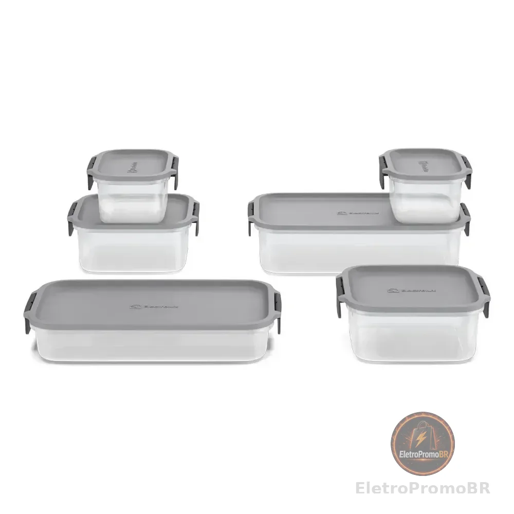 Electrolux Kit 6 Potes Herméticos De Plástico Cinza, 5,8l, Safelock, Empilhável E Modular