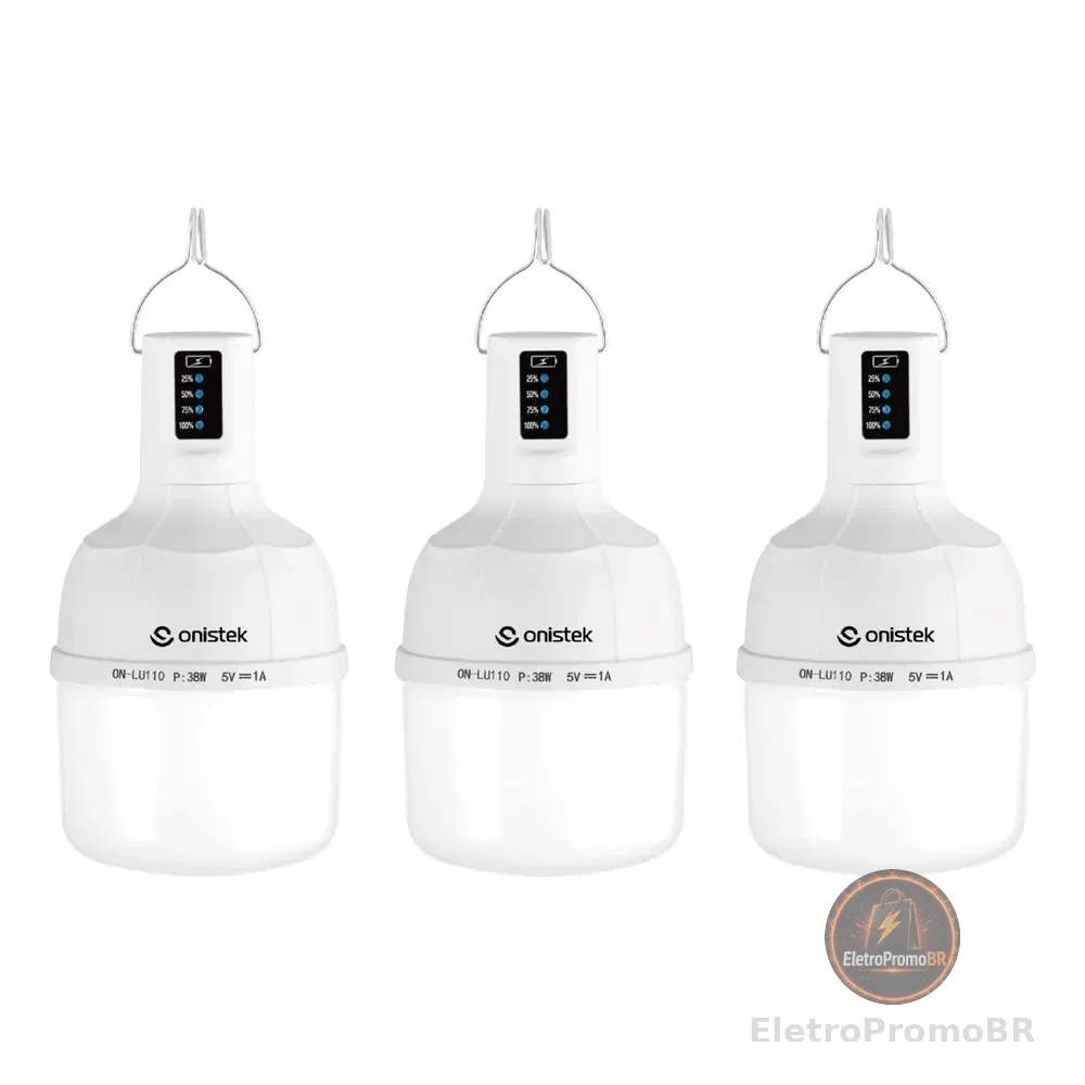 Kit3 Lâmpada De Led Recarregável Usb Acampamento Pesca Bulbo Branco-3pcs 127/220v