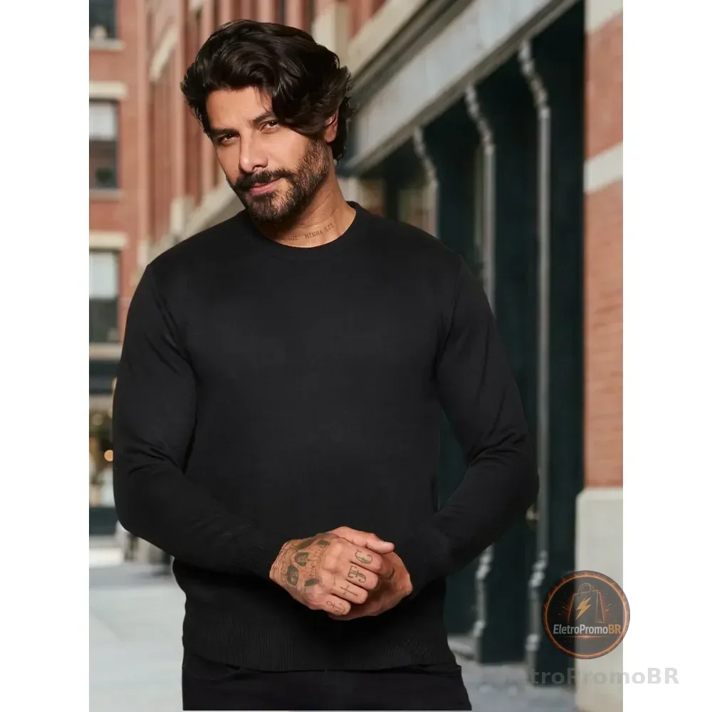 Tricot Gola Careca Broken Rules 590222 Preto Liso M