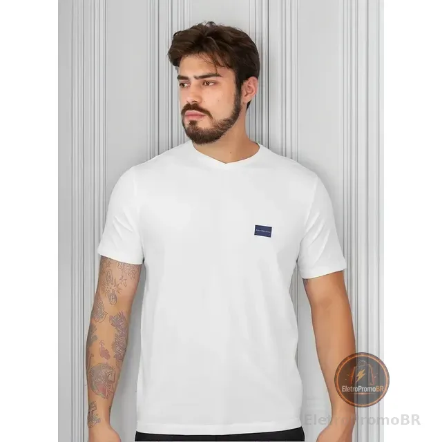 Camiseta Calvin Klein Jeans Gola V Dark Square Navy Branca