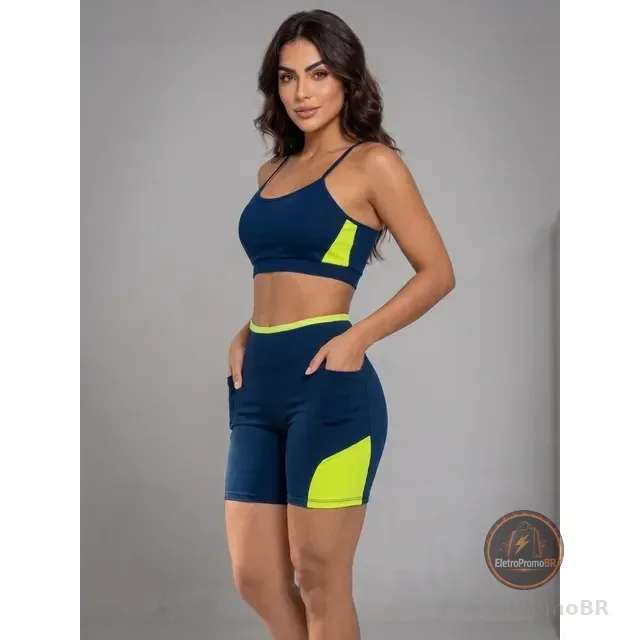 Conjunto Academia Top E Short Com Bolso Zero Transparência