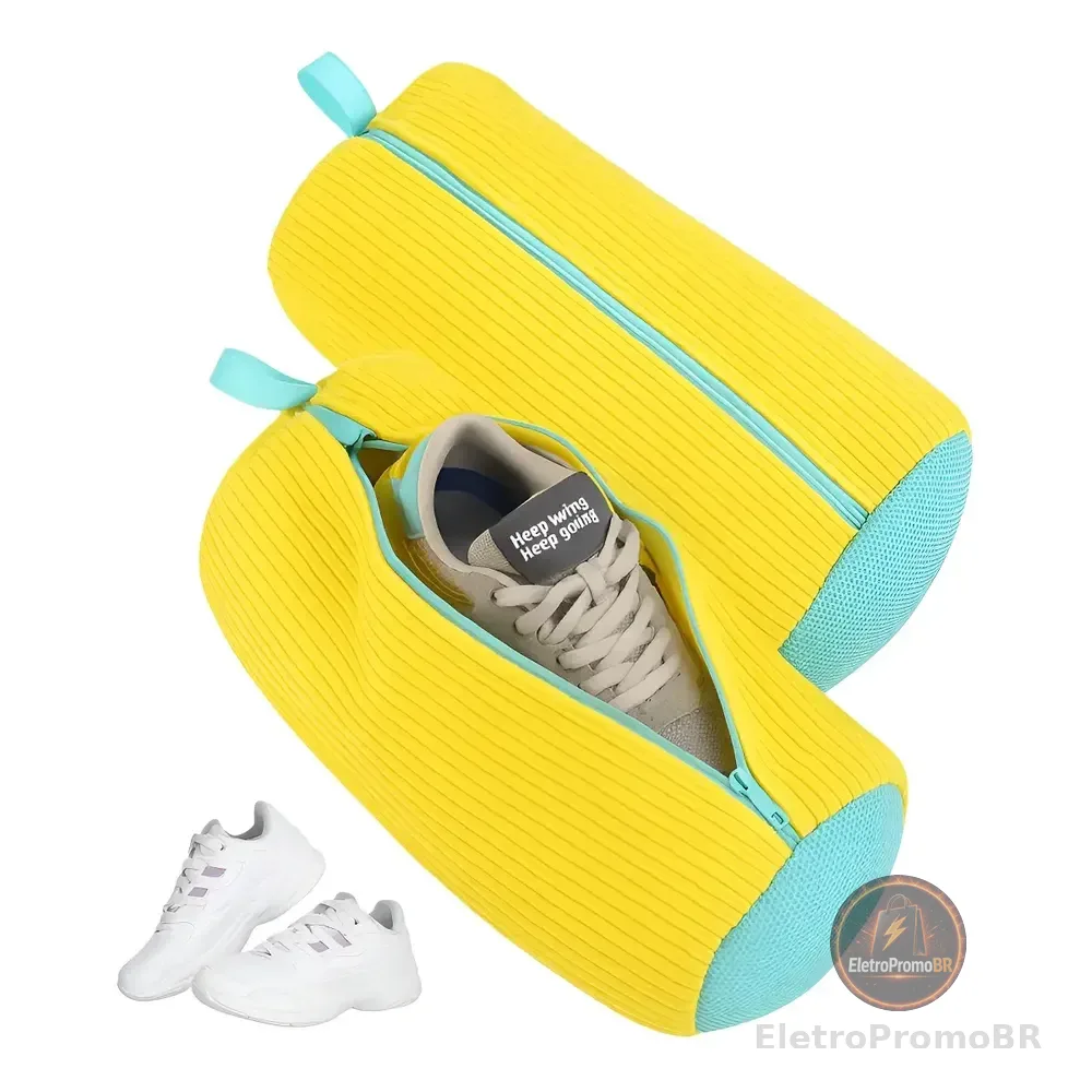 Saco Protetor Para Lavar Tênis Na Máquina Com Zíper E Microfibra Amarelo Saco De Lavar Tenis Amarelo