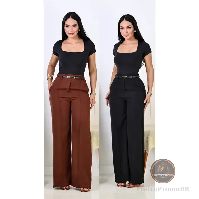 Kit 2 Calça Pantalona Feminina Alfaiataria Elegante C/ Cinto