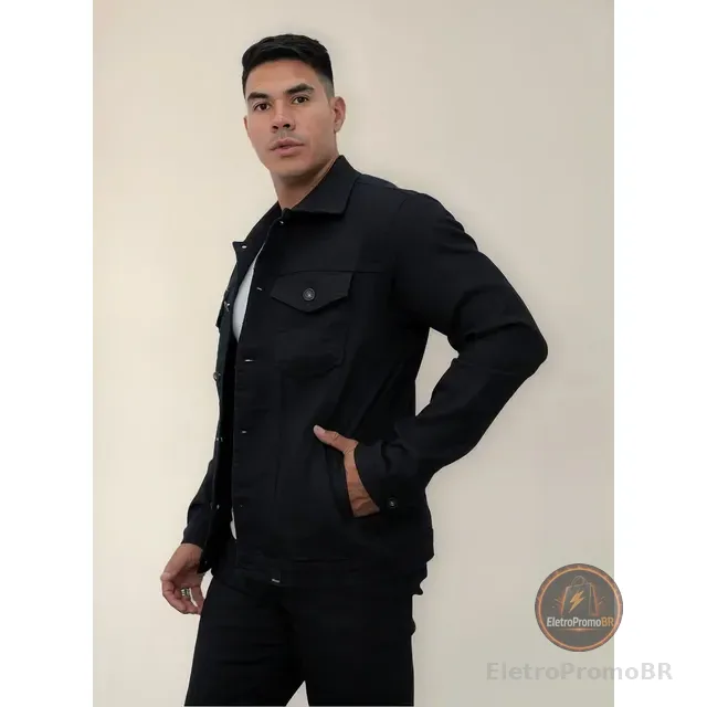 Jaqueta Masculina Jeans Preta Botões