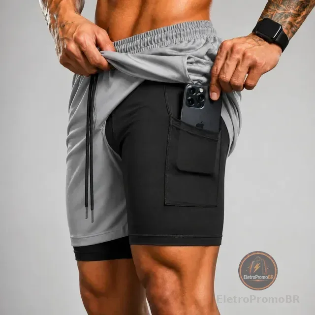 Bermuda Masculina 2 Em 1 Compressão Short Dry Fit Academia