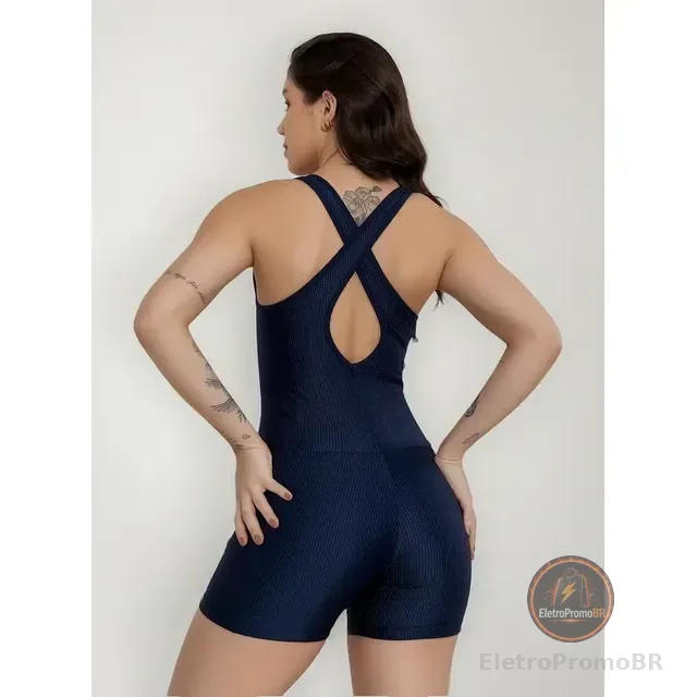Macaquinho Academia Feminino Fitness Canelado Grosso Curto