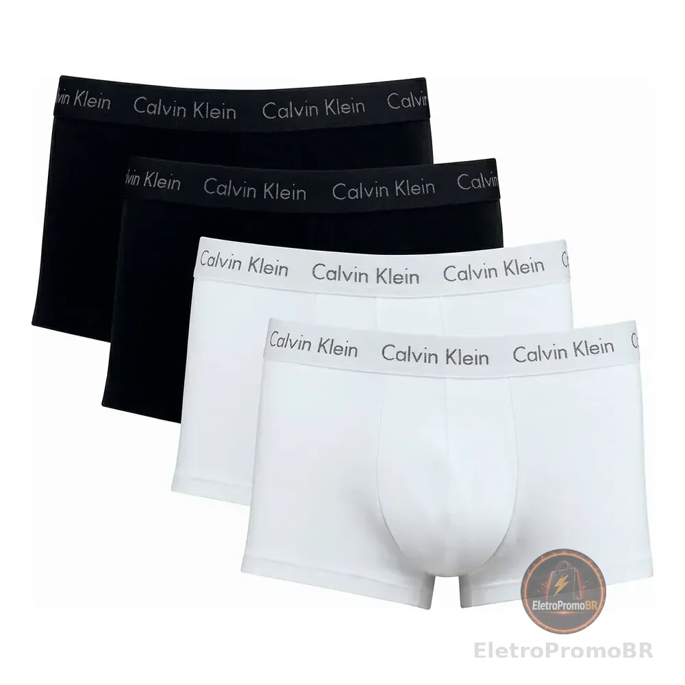 Kit Com 4 Cuecas Boxer Cotton Calvin Klein Original Branco/preto1 Liso G