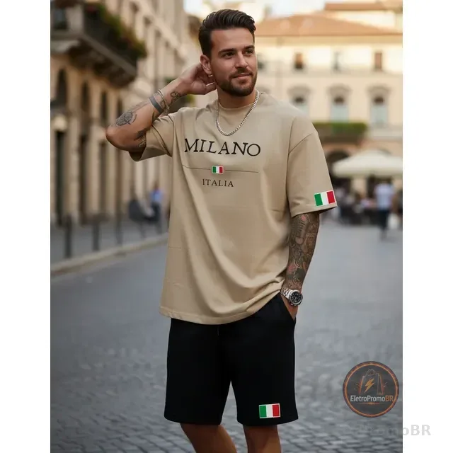 Conjunto Camisa + Short Masculino Estilosa Milano Italia Top
