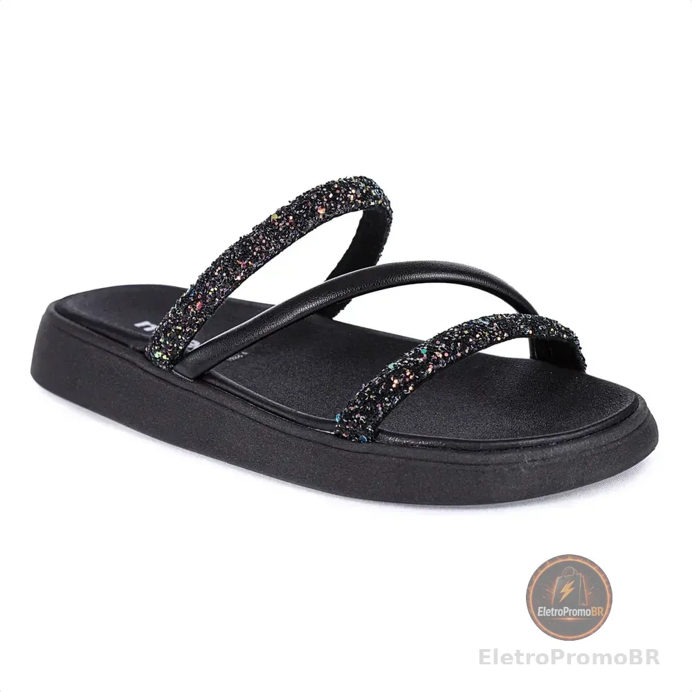 Papete Moleca Feminina Confortável Brilho Flatform Eva Preto 39 Br