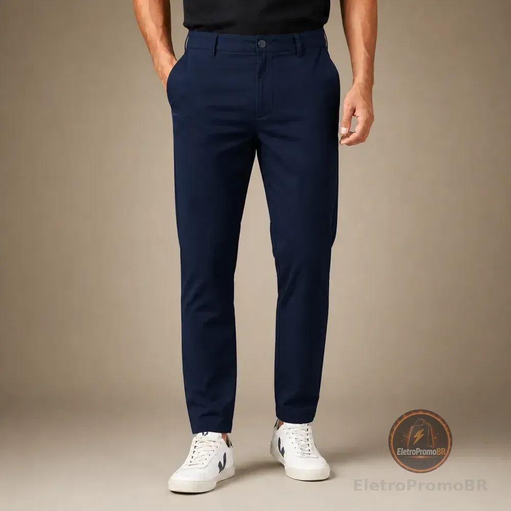 Calça Alfaiataria Masculina Slim Fit Social Sport Fino Azul-marinho Liso 46