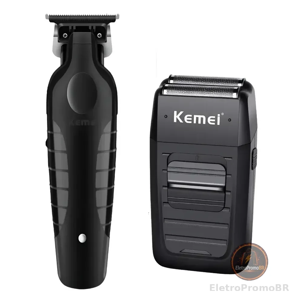 Kit Cortador De Cabelo E Barbeador Kemei 2299 1102 Sem Fio Recarregável Preto 5v