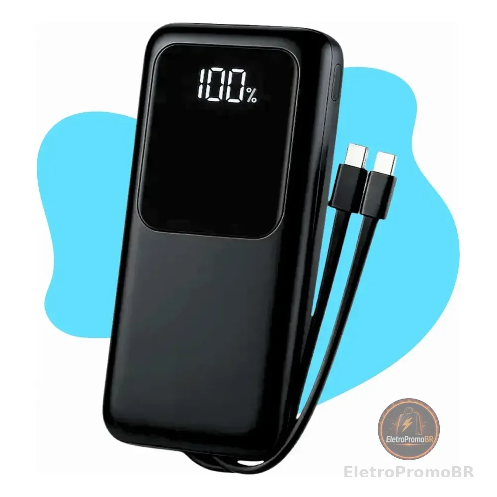Carregador Portátil 20000 Turbo 22.5w Power Bank Premium Universal Rápido Voo Transporte Aéreo Para Samsung iPhone Xiaomi Motorola Celular Smartwatch Tablet Casenn Preto