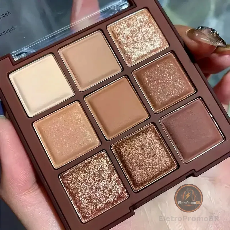 Paleta De Sombras De Chocolate-9 Tons De Marrom natural E Dourado , Com Brilho Efeitos Foscos , Maquiagem Duradoura Para