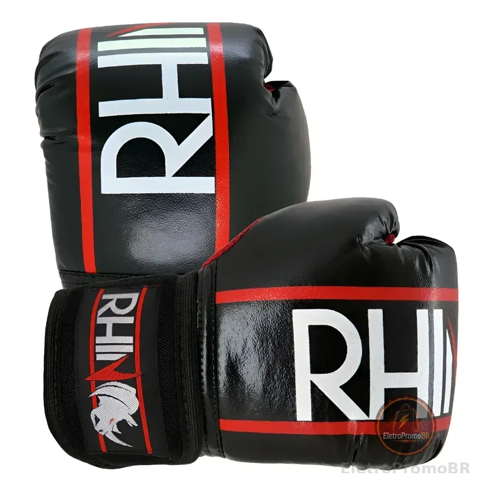 Luva De Boxe Muay Thai Kickboxing Treino Box Infantil Rhino 6oz Preto