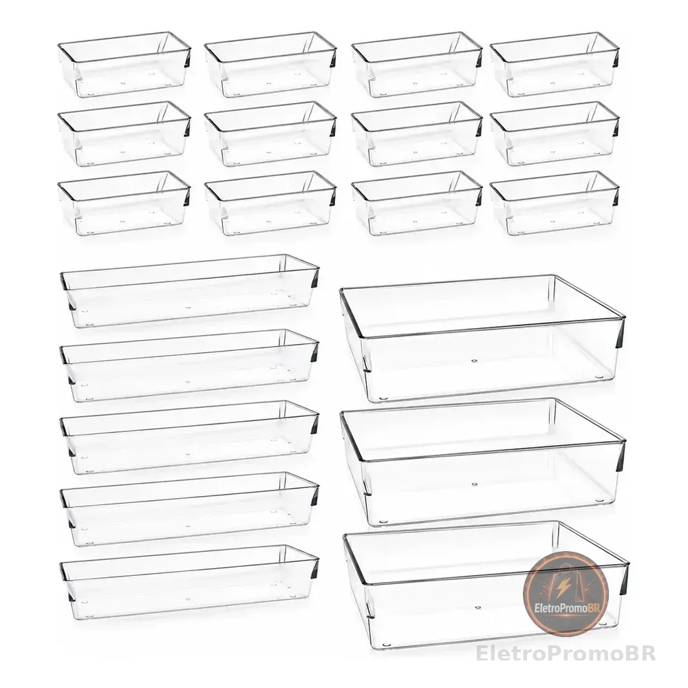 Kit Organizador De Acrílico Para Maquiagem E Gavetas Com 21 Peças Transparente