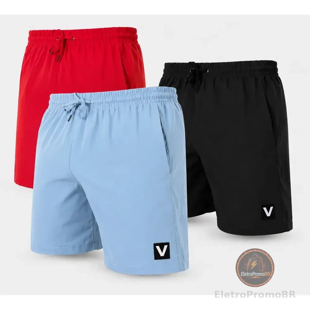 Kit 3 Shorts Masculino Tactel Bermuda Para Treino E Praia Cor Variada Lisa Xg