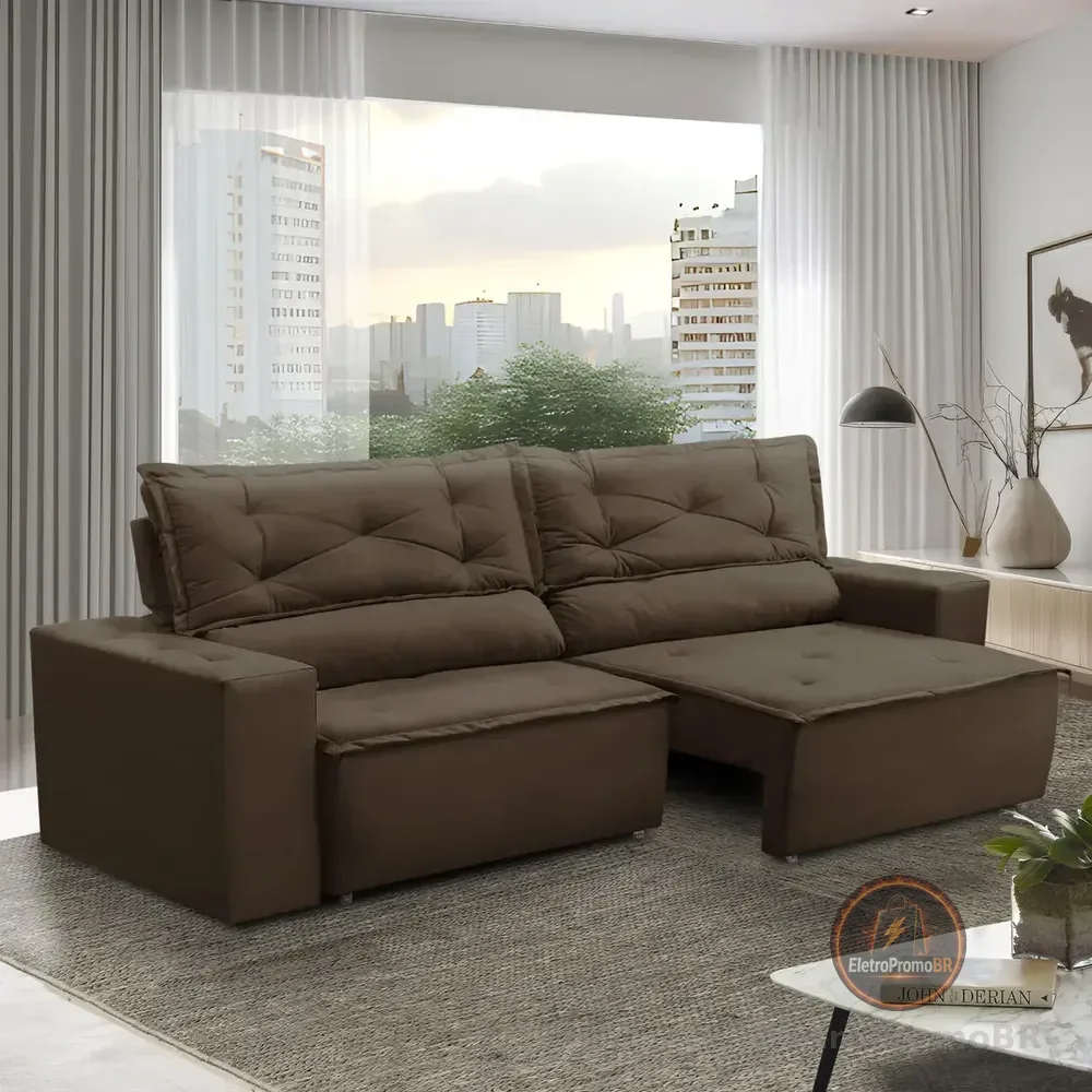 Sofá Retrátil Reclinável Com Molas 1,50m Livia Suede Marrom
