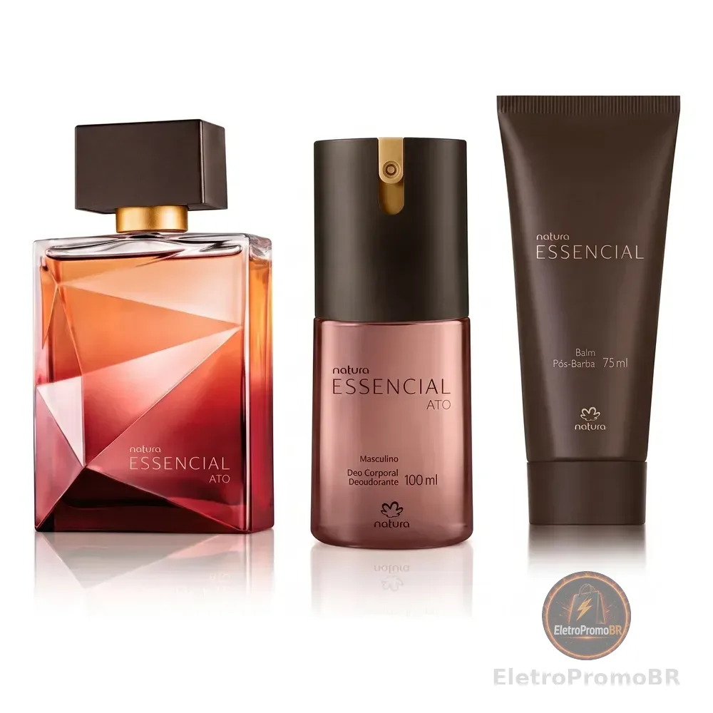 Kit Essencial Ato Masculino: Perfume 100ml + Desodorante Corporal 100ml + Balm Pós Barba 75ml