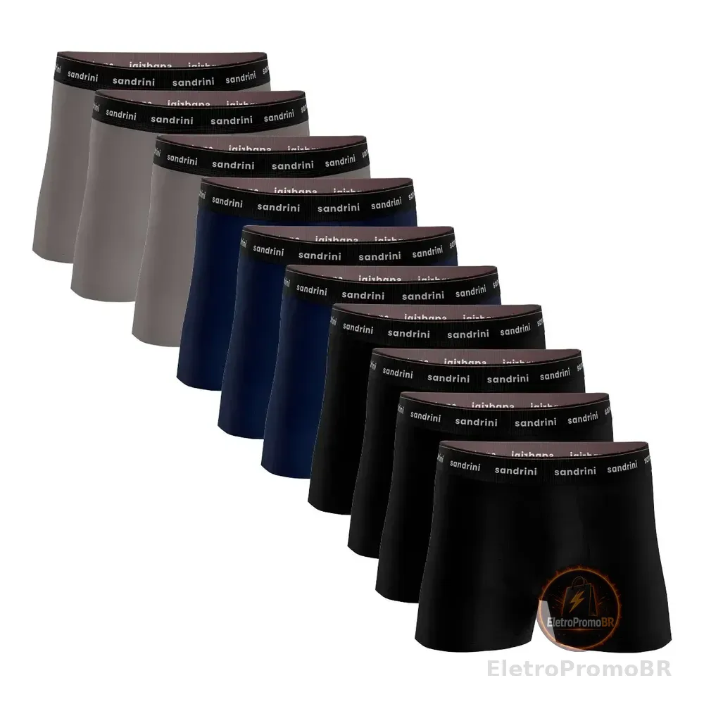 Kit 10 Cuecas Boxer Sandrini Masculinas Algodão Conforto Sortidos Gg