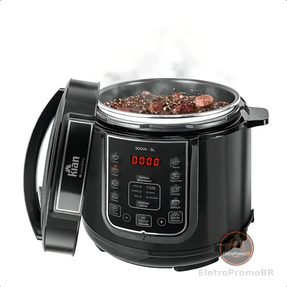Panela De Pressão Elétrica 5 Litros Aço Inox Preto Multifuncional Kian Ppe 101 220v