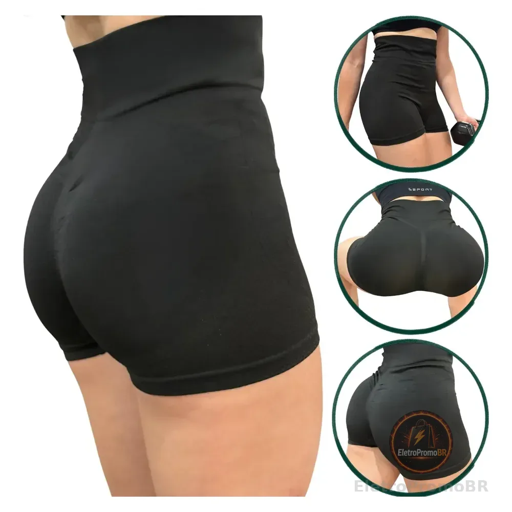 Shorts Feminino Academia Levanta Bumbum Fitness Modelador Preto Único