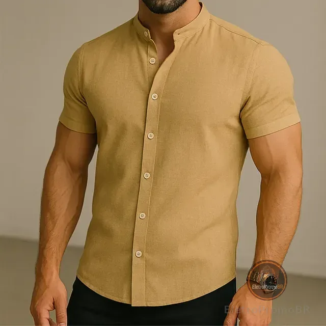 Camisa Manga Curta Gola Padre Masculina Festa Trabalho
