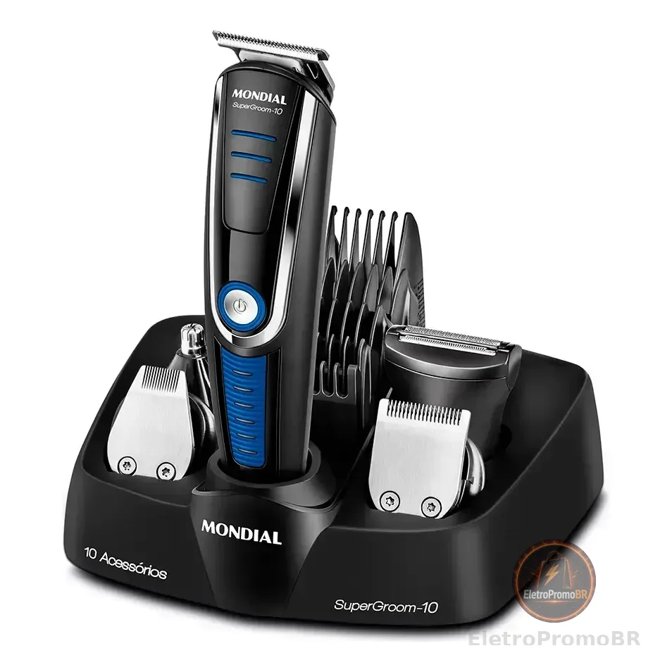 Aparador De Pelos Mondial Super Groom 10 Bg-03 6w Bivolt  Completo Preto 127/220v