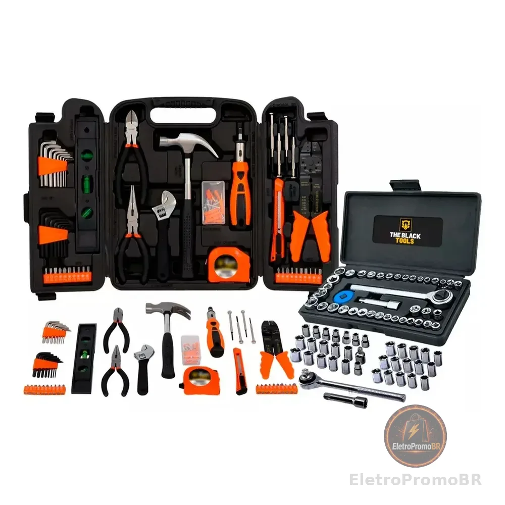 Kit Jogo De Ferramentas Completo C/ Soquetes E Chaves The Black Tools Preto