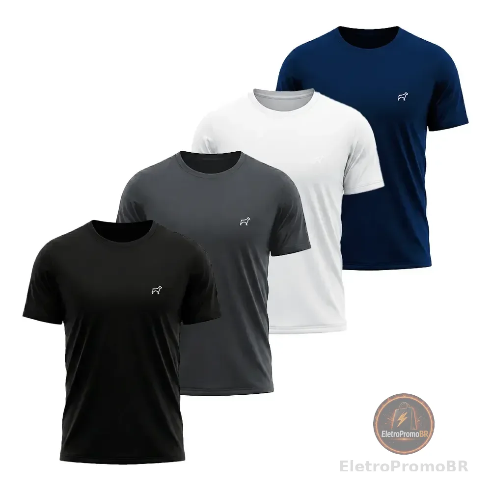 Kit 4 Camiseta Dry Fit Parvori Masculina Academia Corrida Preto/chumbo/branco/marinho P Lisa