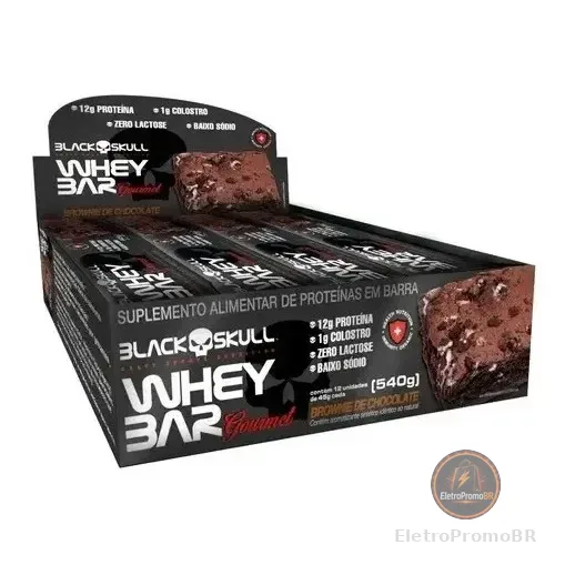 Barra De Proteína Gourmet C/ Colostro Black Skull C/12 Unid Sabor Brownie De Chocolate